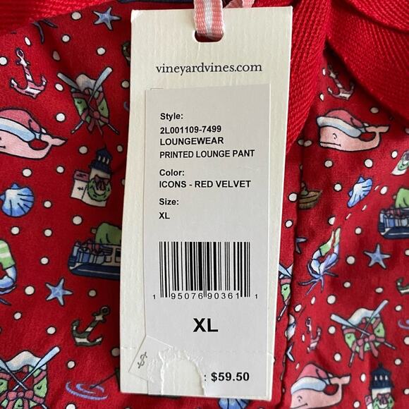 NEW $59 Vineyard Vines Preppy Printed Whale Lounge Pant Red Christmas XL NWT - Picture 8 of 14